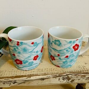 Now Designs- Floral Ceramic Mug Set in Aqua and Red